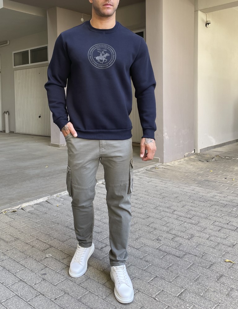 Ανδρικό cargo γκρι-λαδί παντελόνι υφασμάτινο ίσιο BC37912G φωτογραφία